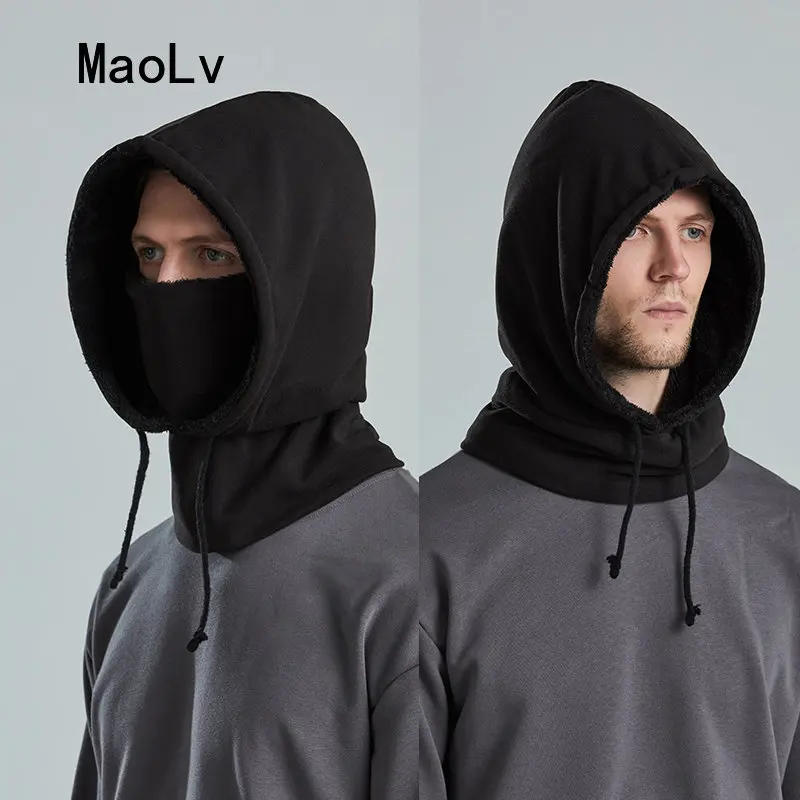 Men Winter Hooded Hats for Men Outdoor Cycling Plush Neck Warmer Hood Balaclava Beanies ColdProof Ski Bonnet Full Face Mask Cap