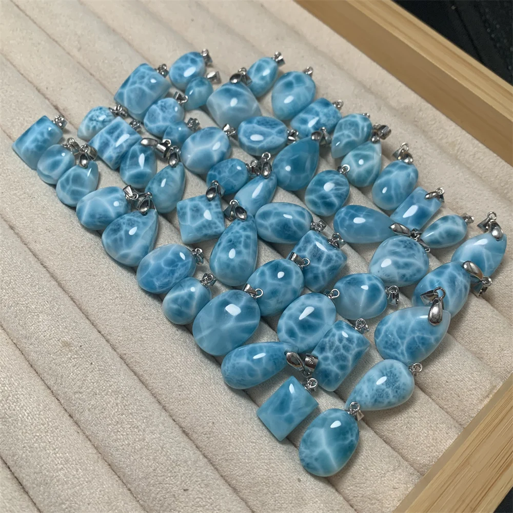 Natural Blue Larimar Pendants Necklaces For Women Rare Luxury Tortoisesh Bead Healing Gemstone Jewelry 925 Sterling Silver Clasp pendant necklace
