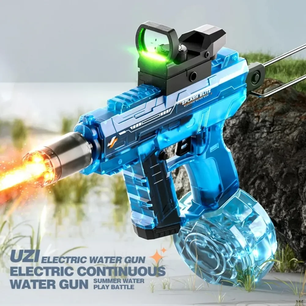 UZI Giocattolo Elettrico Completamente Automatico Acquatico con Pistola con Fiamma sulla Volata Gioco di Tiro Estivo in Spiaggia All'Aperto per Natale e Compleanno_voghion.com