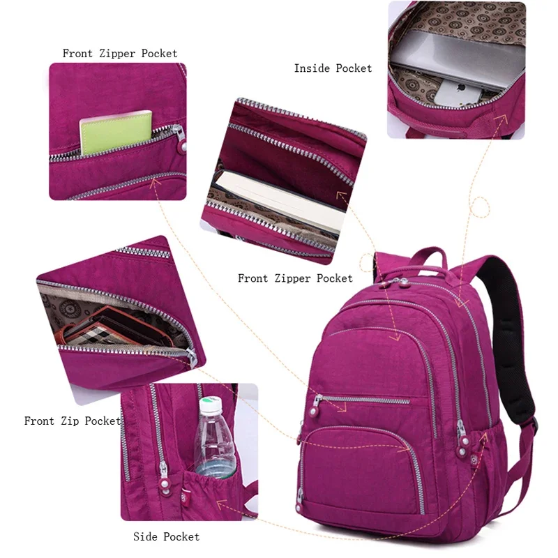2024 Nylon Girls School Bags Waterproof Female Travel Backpacks Fashion Women Laptop Bagpack Support Customized LOGO 4