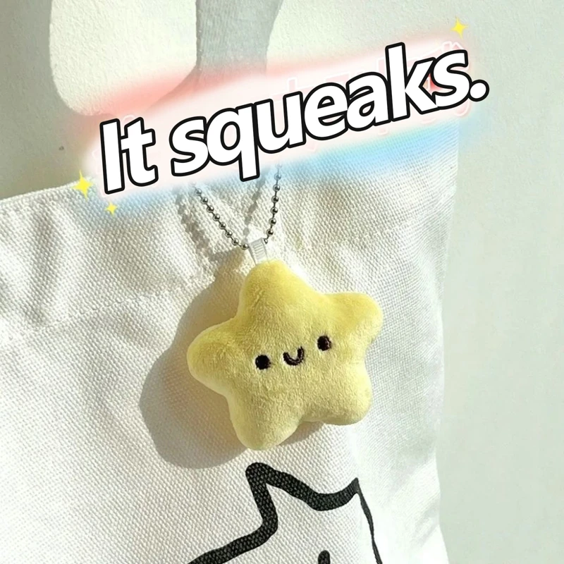 Cute Stars Plush Toy Doll Squeak Keychain Fluffy Soft Stuffed Toy