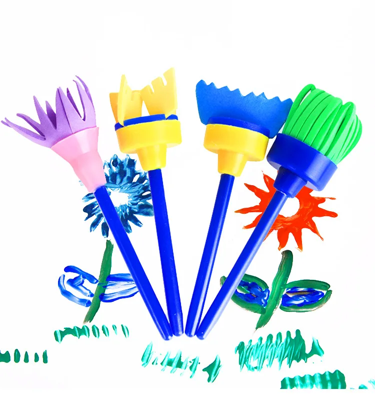 4pcs/set Children's Doodling Flower Stamp Sponge Brush Set DIY Painting Tools Drawaing Toys Art Supplies For Kids