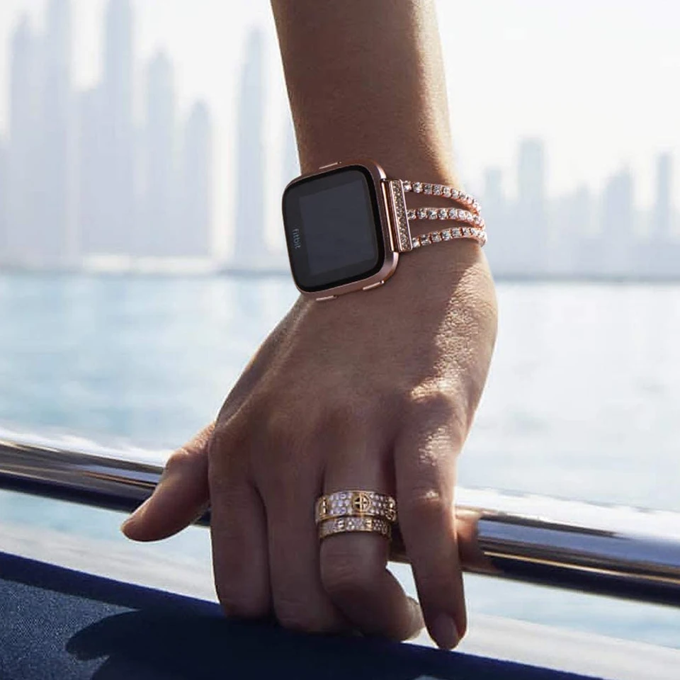 Cinturino In Metallo Con Strass Per Fitbit Versa / Versa 2 / Versa Lite - Bracciale Intercambiabile Donna - Colori Argento, Oro Rosa, Nero