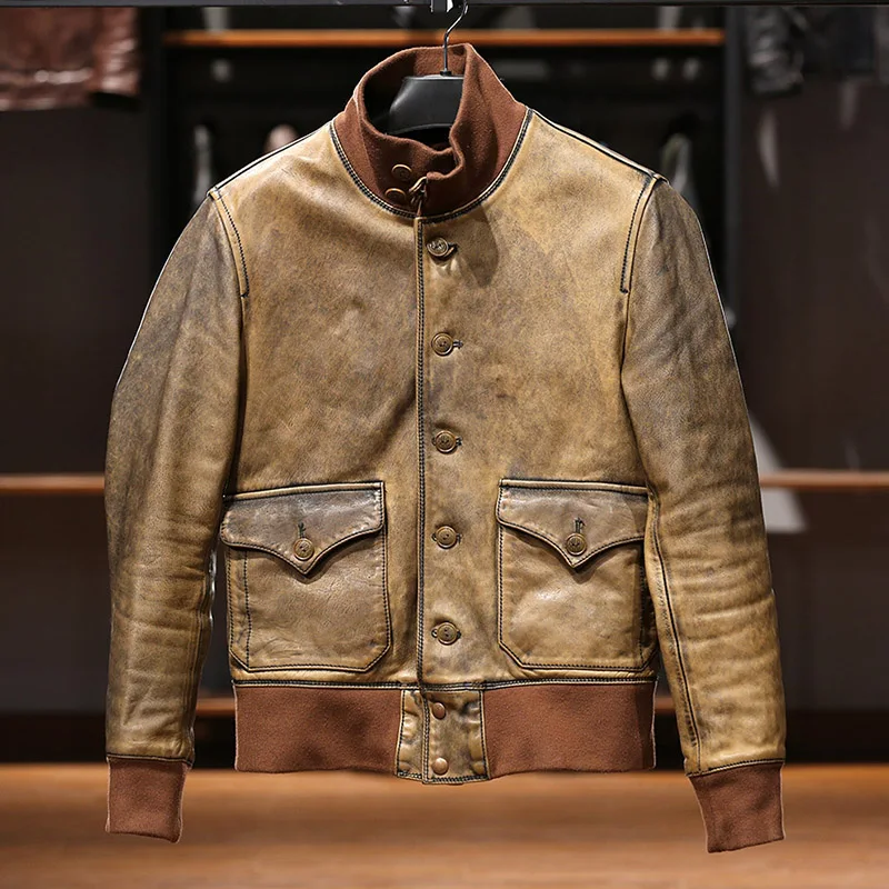 

2053-A1 Read Description! Asian Size Super Top Quality Genuine Japan Horse Leather Classic Durable Horsehide Stylish A1 Jacket