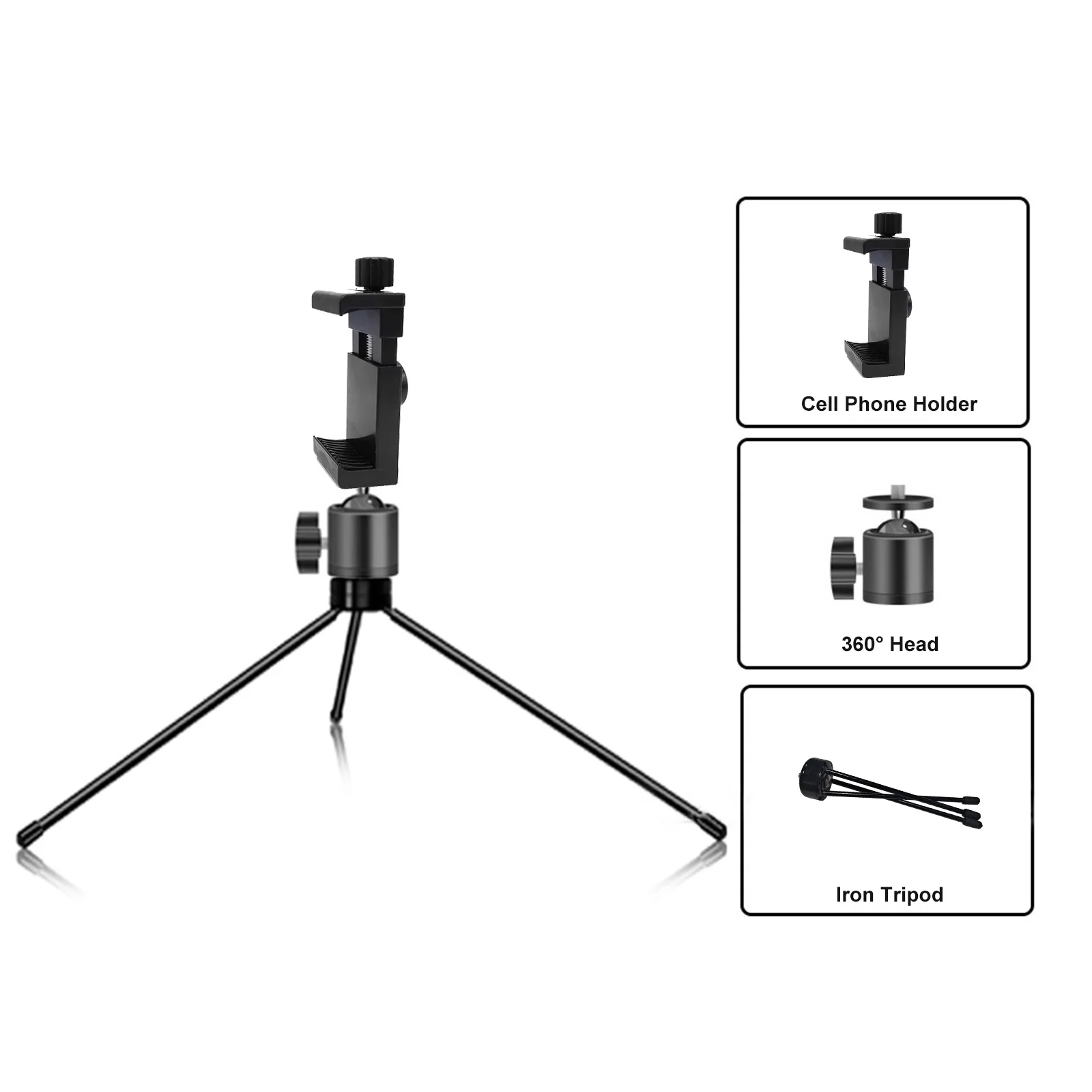 Metal Mini Table Tripod Stand Desk Tripod with 1/4'' Screw for Gopro Camera Video Vlog Grip Panel Ring Light Phone Gimbal