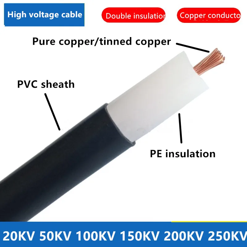 anti-static high voltage cable 50KV 100KV 150KV 200KV 20 17 15 13 11 9awg Dust removal spraying PE high voltage cable test cable