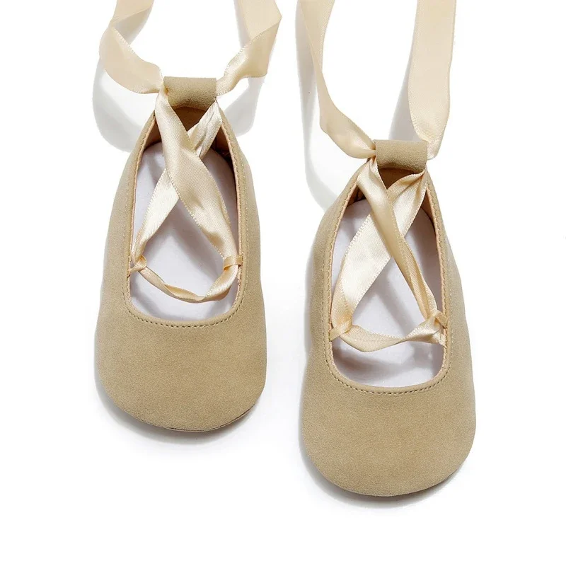 0-2T Comfortable Newborn Baby Girl Dance Shoes Ballerina Sweet Ribbon Toddler Infants Crib Shoes Anti-slip Sole Prewalker 3