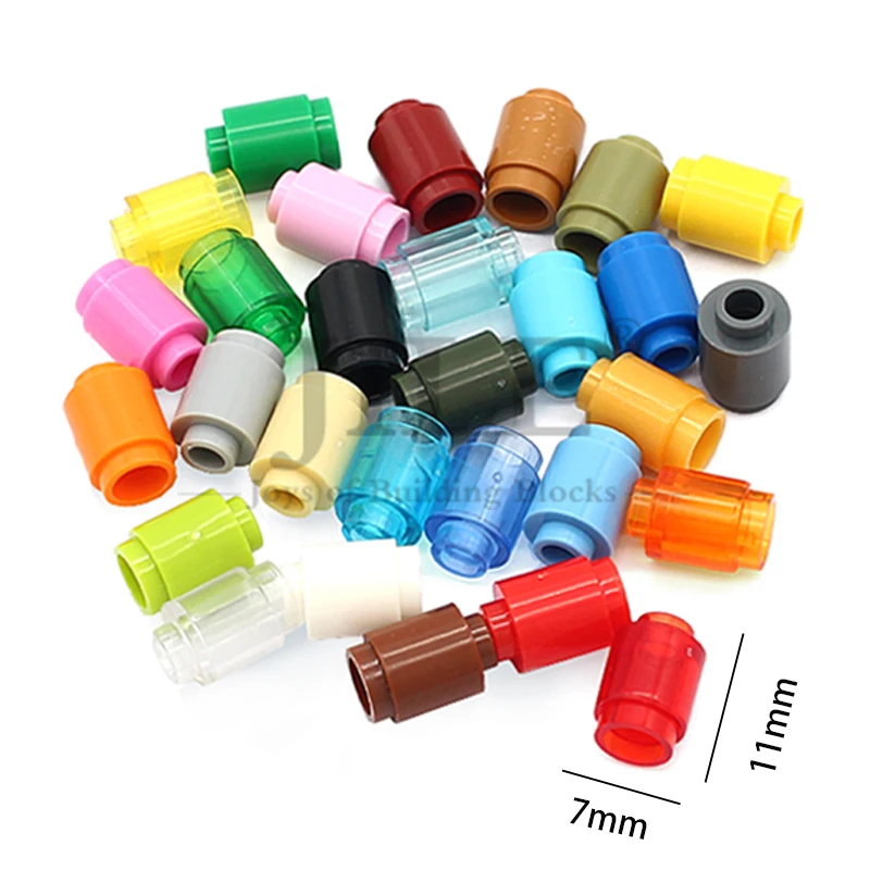 100pcs Moc 벽돌 라운드 1x1 3062 원통형 램프 구슬 DIY 계몽 빌딩 블록 조립 입자 장난감과 호환 가능