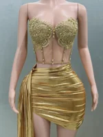 Gold Color Women Sexy 2 Pieces Strapless Bodycon Mini Dress Bar Singer Nightclub Party Celebrate Birthday Dress Wholesale - Image 5