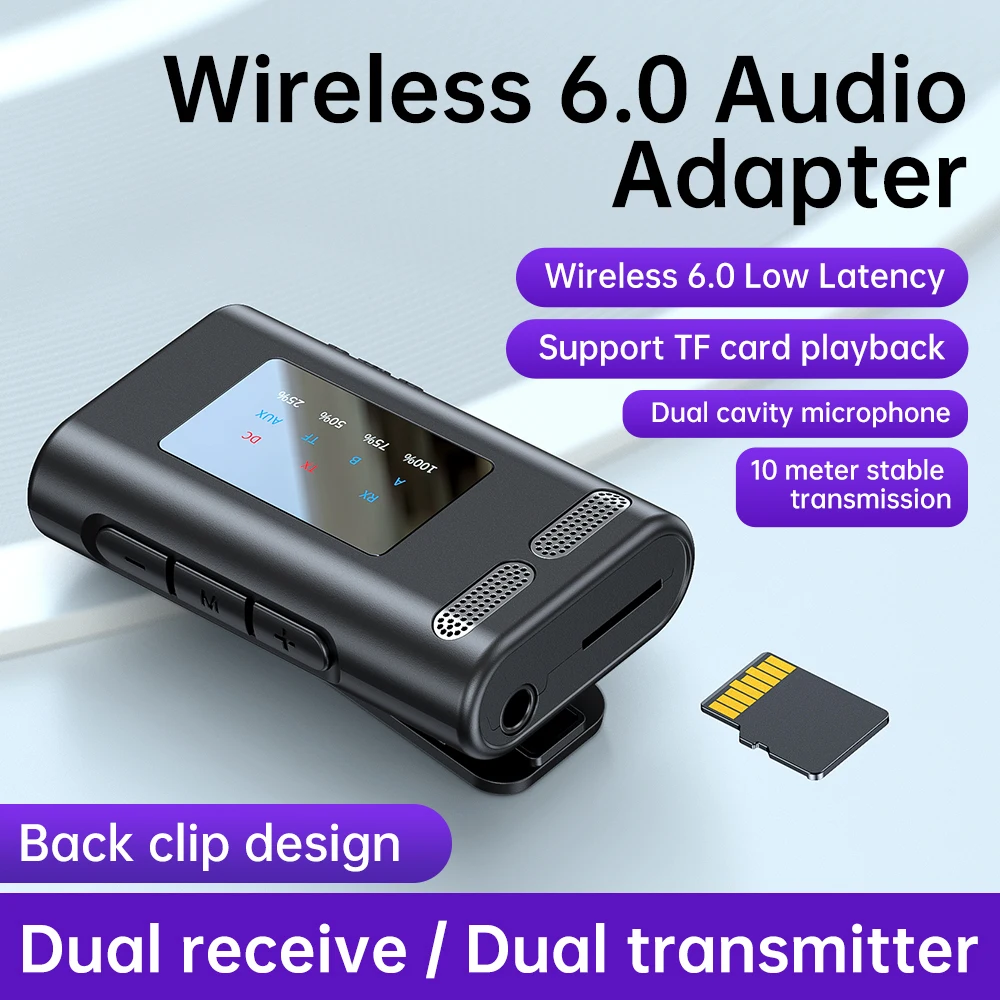 블루투스 6.0 2-in-1 트랜시버 무선 어댑터, 3.5mm 오디오 AUX 어댑터, 휴대폰용 듀얼 수신기 및 듀얼 송신기