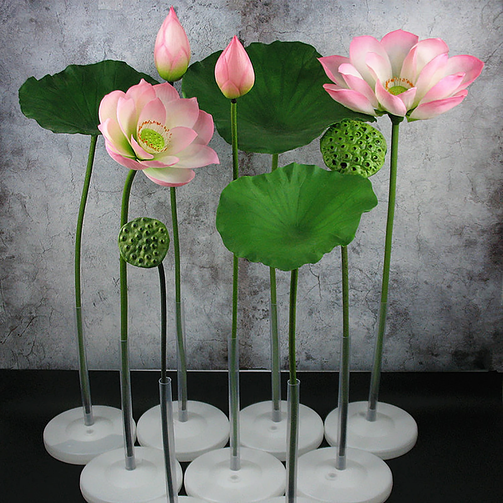 

Simulation Lotus Leaf Long Stem Artificial Flower Pole Pond Water Surface Pastoral Decorative Landscape Home Room DIY Decoration