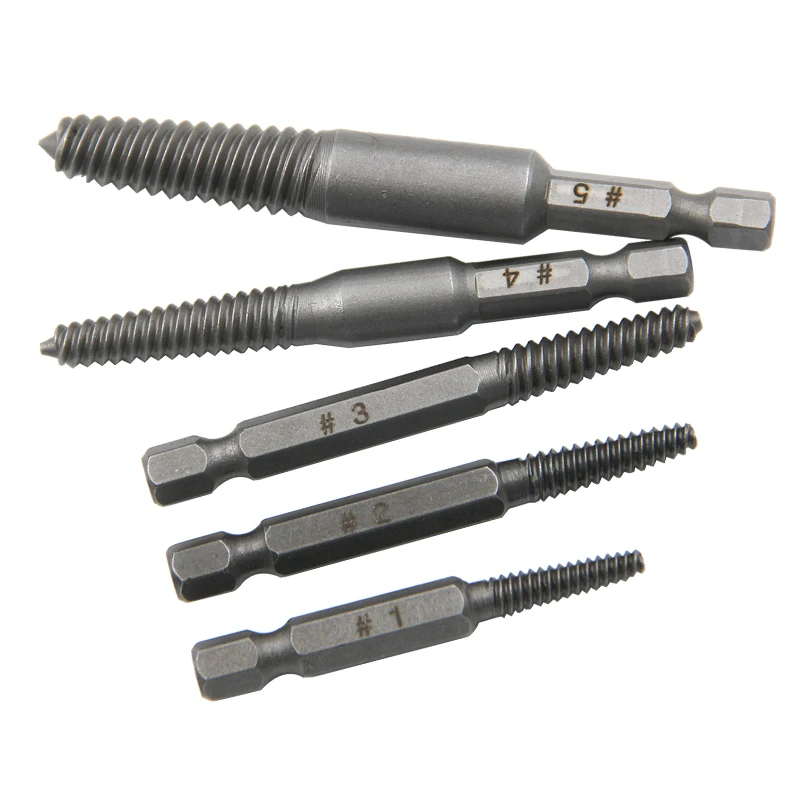 5pc Screw Extractor Set Hex Handle Broken Head Screw Removal