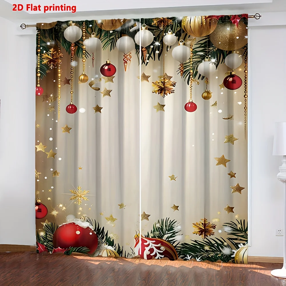 Golden Red Christmas Star Curtain Set 1