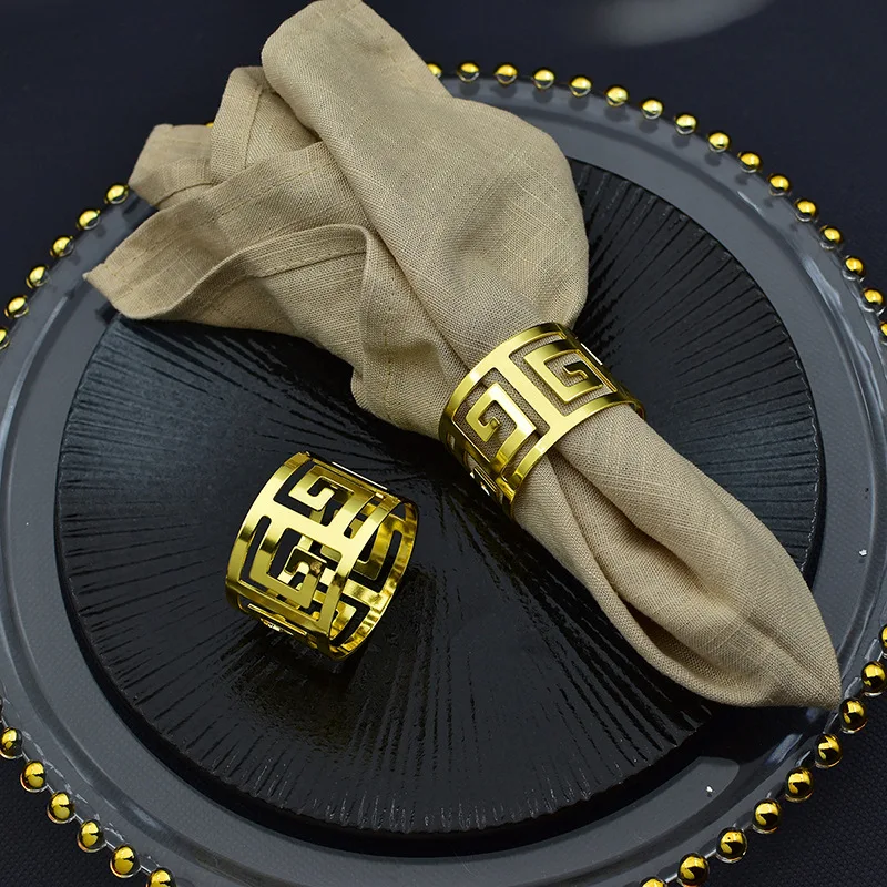 European Style Napkin Ring Cloth Napkin Buckle Hollow Pattern Serving Napkins Gold and Silver Wedding Table Decoration 3/6/12pcs napkin ring