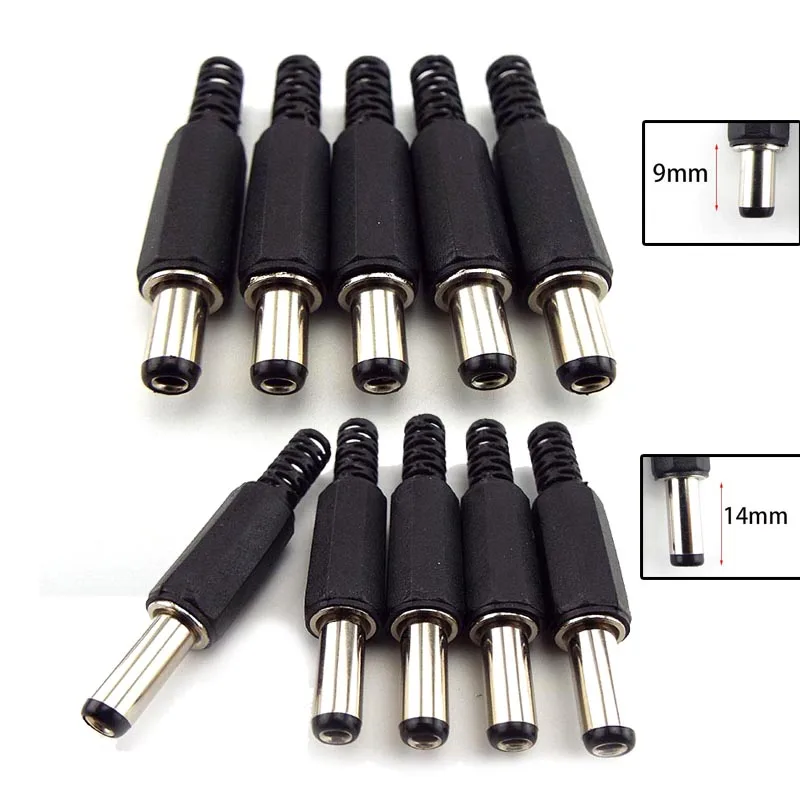 

9mm 14mm DC Male Power Supply Jack Wire Charging Adapter Plug Electrical Connector 5.5mmx2.1mm Socket For DIY Projects