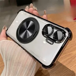 Elegant Shockproof Clear Phone Case with Magnetic Bracket and Bumper Protection for Pura 70 Ultra (4)