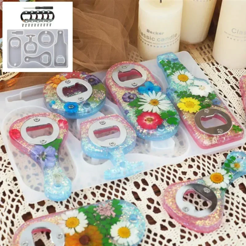 DIY Crystal Resin Epoxy Beer Wrench Bottle Opener Dried Flower Epoxy Mirror Silicone Mold Resin Silicone Mold