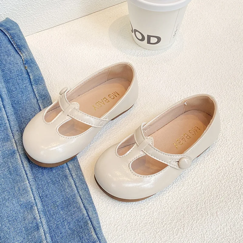 Children Casual Shoes T-tied Girls Leather Shoes Fashion Retro