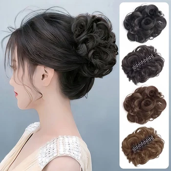 1 Pezzo di Chignon Sintetico Realistico, Parrucca Riccia Disordinata con Clip a Forma di Bocciolo di Fiore, Elastico per Capelli Finti da Donna, in Seta Resistente alle Alte Temperature.