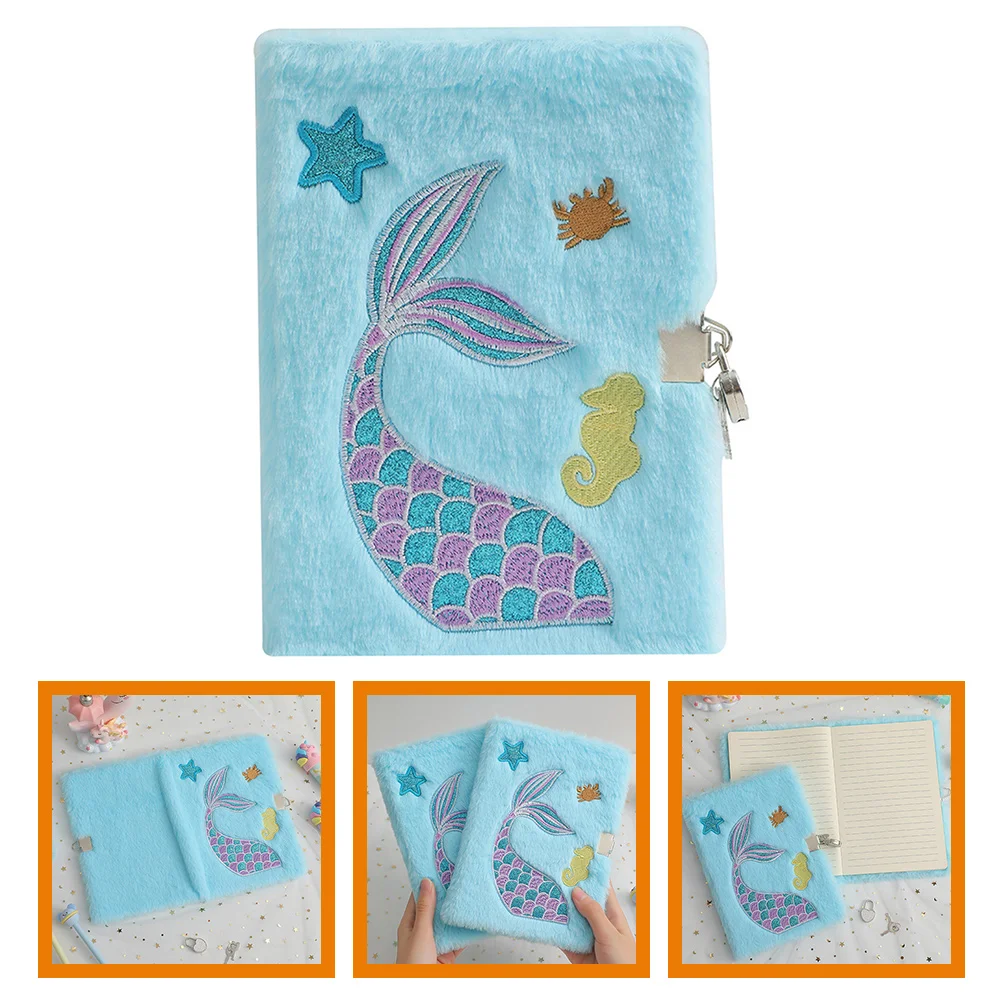 Plush Mermaid Notebook Secret Journal Girl Cartoon Locked Tail Diary The for Taking Lockable Fluffy