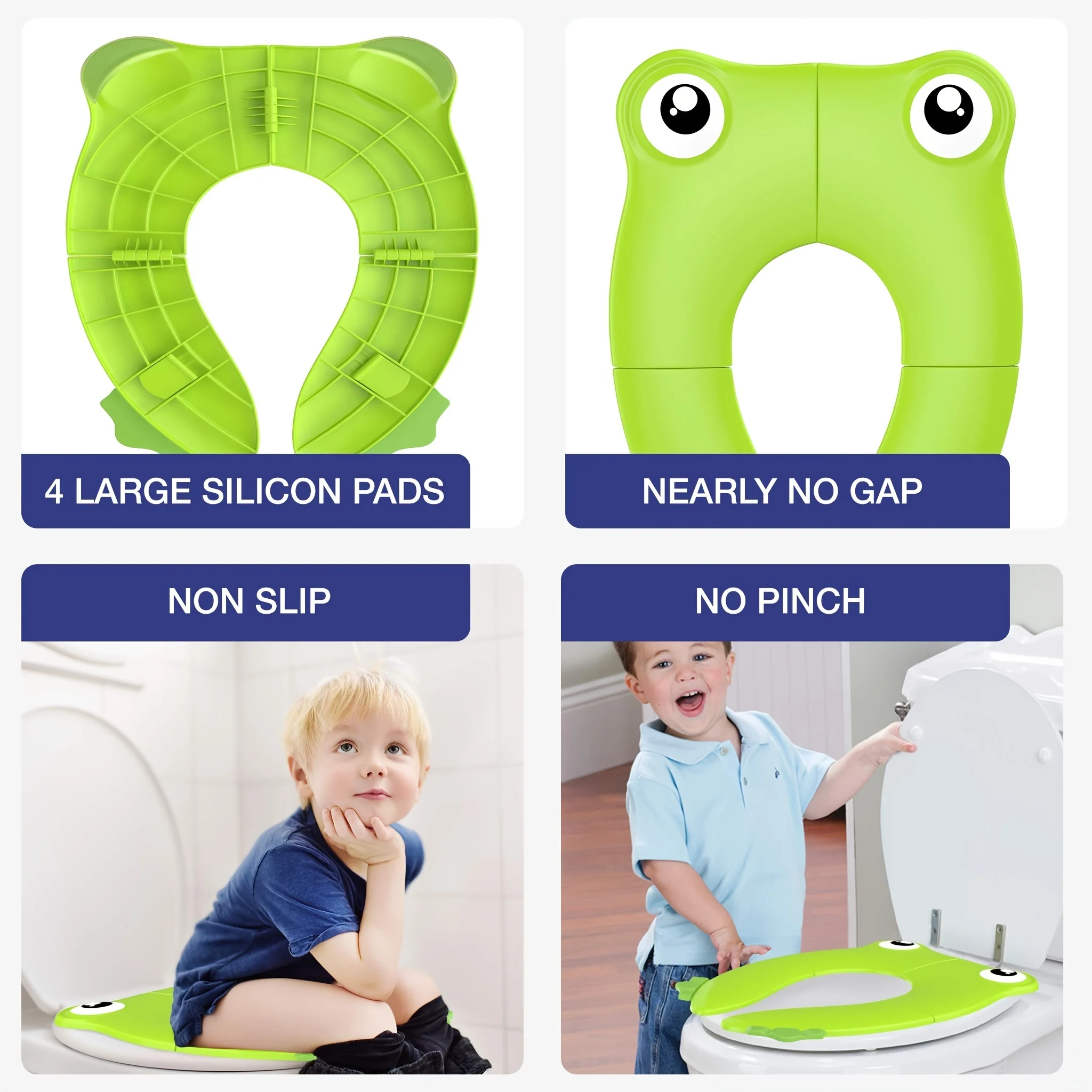 Baby Travel Folding Potty Seat, Portable Large Potty Training Pad, Non Slip Silicone Toilet Seat Cover for Kids Boys & Girls 4