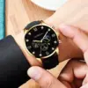 2PCS Men'sFashion Classic Mens Watches Versatile Trend Business Calendar Belt Quartz Watch Alloy Lion Bracelet 2