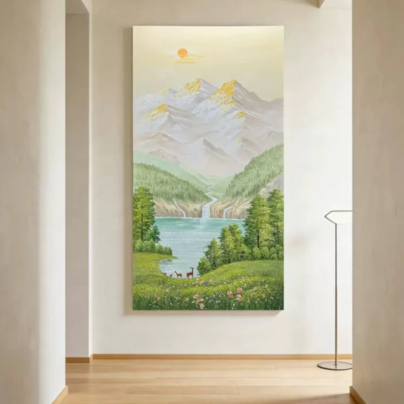 Tableau mural imprimé de montagne et de lac, peinture de paysage naturel de forêt, décoration de salon et de chambre, affiche imprimée coucher de soleil 1