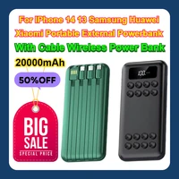 With Cable Wireless Power Bank 20000mAh For IPhone 14 13 Samsung Huawei Xiaomi Portable External Powerbank 1