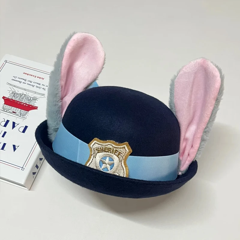 Nouveau chapeau de shérif Disney Zootopia 2 c avec oreilles de lapin pliables |   Accessoire de cosplay de film |   Coiffe de policier lapin de Noël/anime*