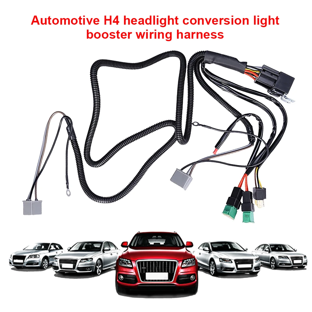 12V 자동차 H4 LED 헤드라이트 릴레이 배선 하네스 키트 H4 배선 하네스 키트 LED 헤드라이트 배선 연장 세라믹 소켓 플러그
