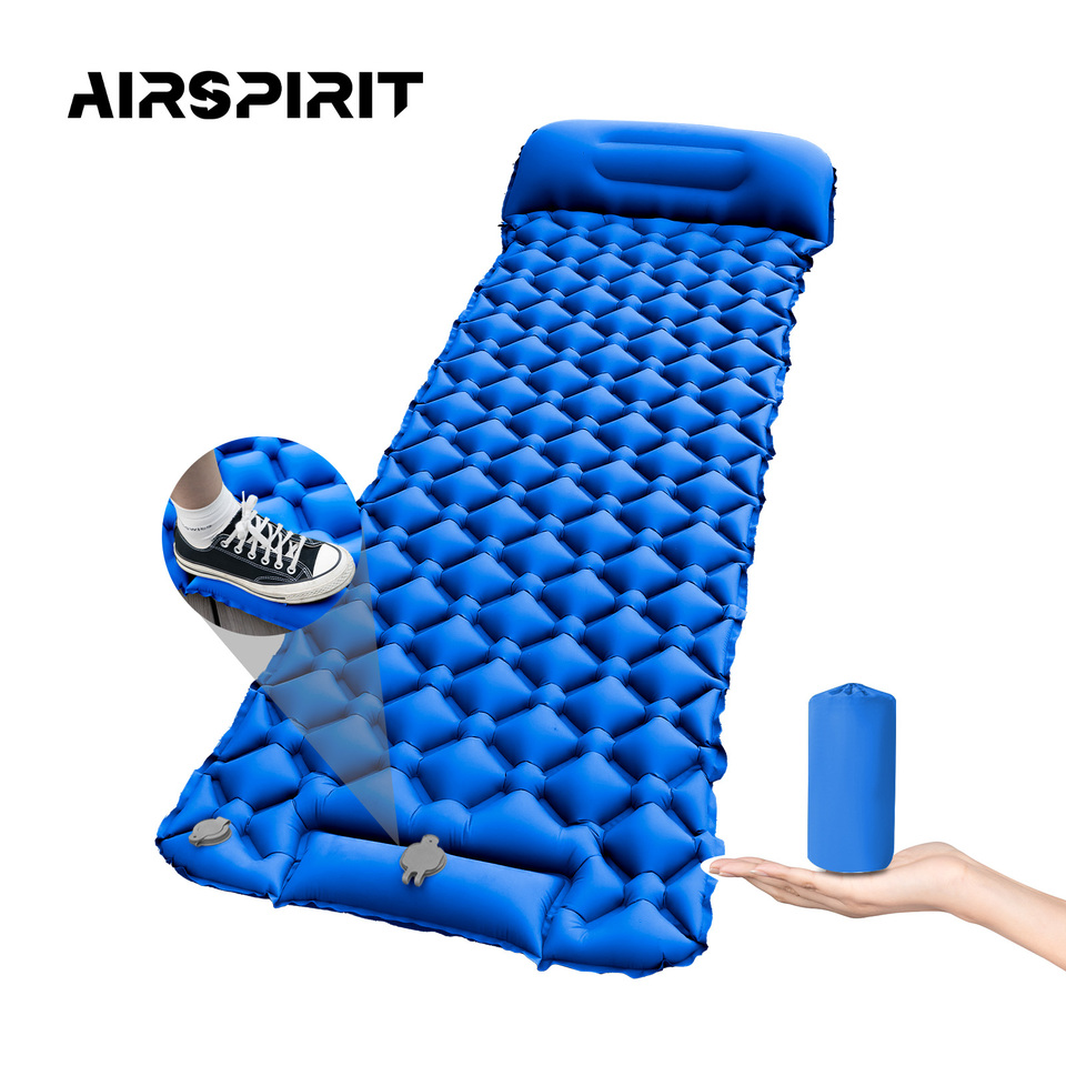 Inflatable Sleeping Pad Mat with Pillow Foot Pump Fast Inflation-Ultralight Upgraded Moisture Proof Air Mattress for Backpacking