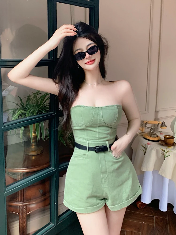 

Green Summer Rompers Women Jeans Jumpsuit 2023 Loose Casual Denim Rompers Womens Jumpsuits Wide Leg Casual Denim Overalls