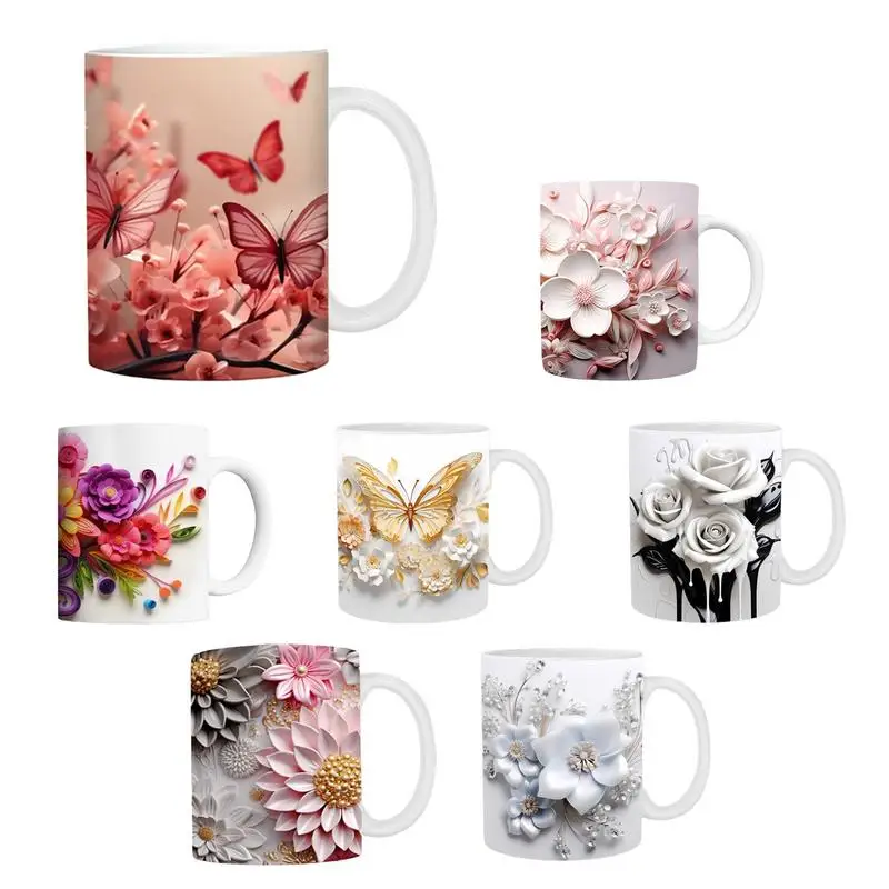 

3D керамическая кружка с цветами и бабочками, креативная фоточашка для чая, кружка для завтрака с овсянкой, посуда для напитков, кухонный прибор для сервировки кофе