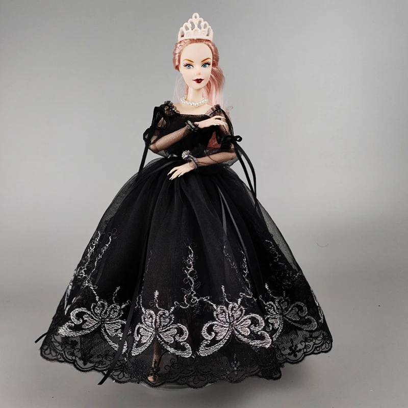 白ハイファッションバービー人形服ビッグイブニングドレスパーティー