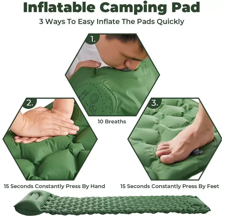 VICKSONGS Ultraligera Colchon Hinchable Camping - Esterilla Camping  Aislante con Almohada, Colchones Camping Autohinchable, Colchon Camping  Hinchable