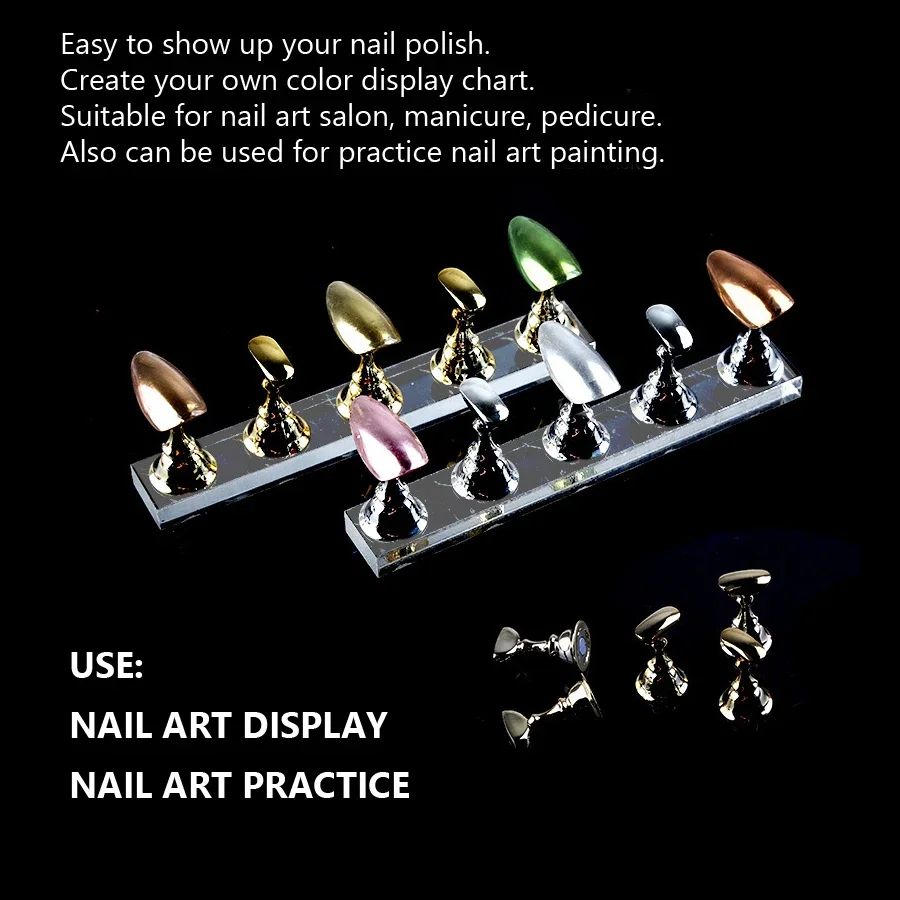 Nail Art Display Stand with Magnetic Tips and Holder Set, Chessboard Design, White and Black, 5-Piece Kit