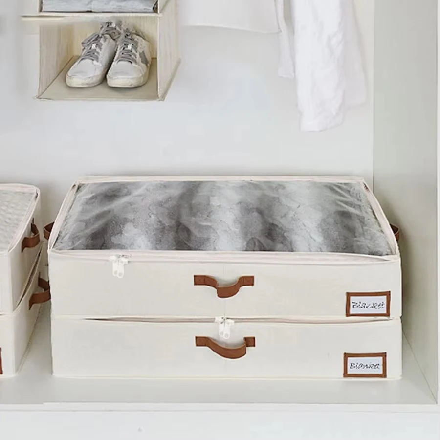 Foldable Underbed Organizer Non-Woven Dustproof Ultra-thick with Clear Window Containers for Clothes Quilt Under Bed Storage Bag 5