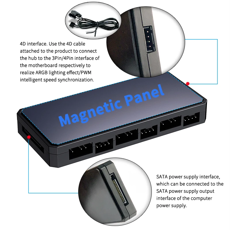 Фото Контроллер TEUCER LP-6P ARGB, 3Pin и 4Pin, многосторонний разветвитель от 1 до 6, адаптер для удлинительного кабеля вентилятора, концентратор охлаждения ПК №3