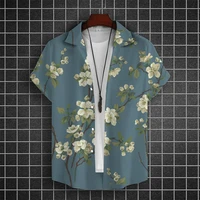 Simple Hawaiian Men's Beach Shirts 3d Flower Print Summer Casual Short Sleeve Daily Street Tops Tees New Fashion Men Clothing 1