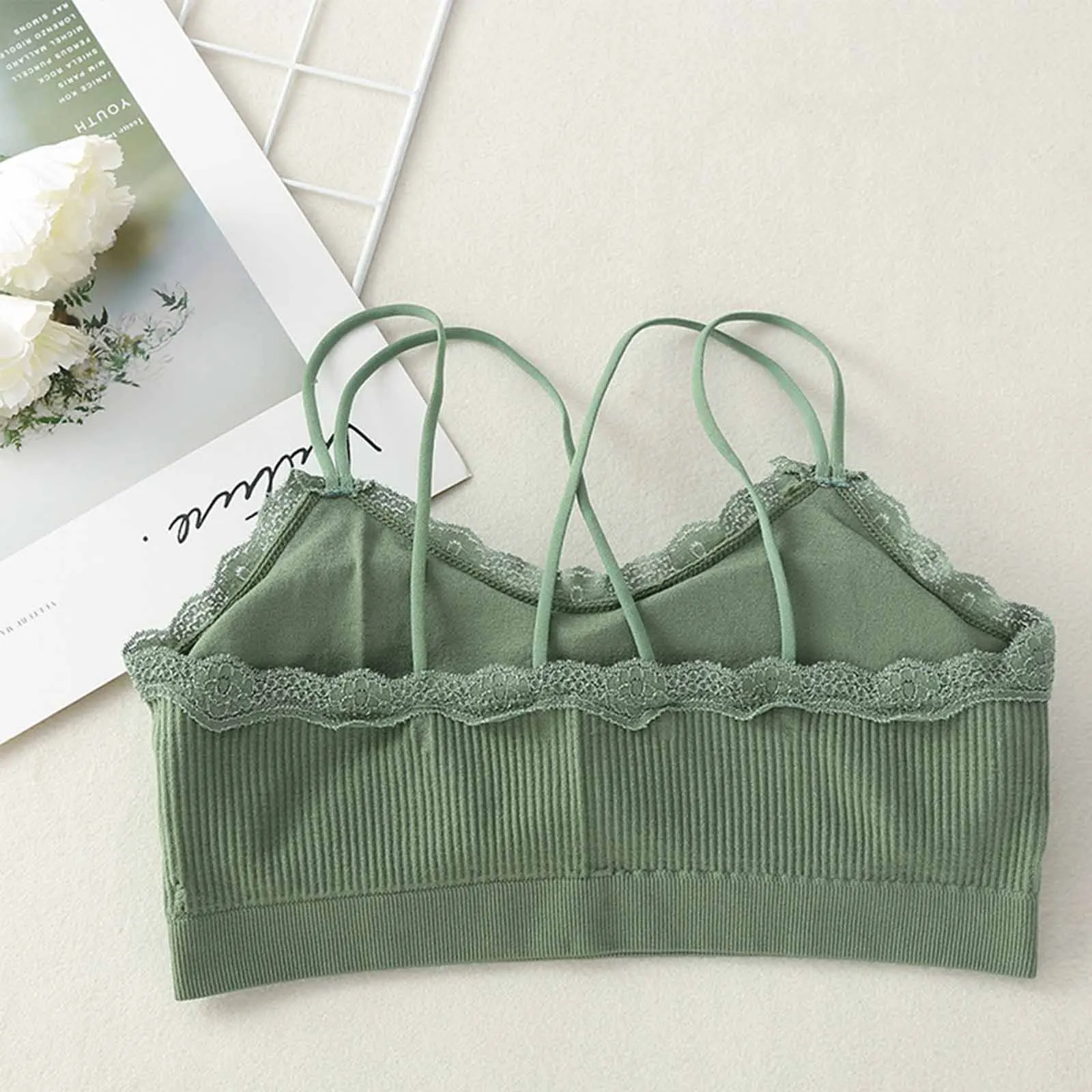 Womens Sexy Lace Camisole Padded Tube Tops Bra Comfort Tanks Intimate Underwear Crop Top Female Wireless Bra Solid Camisole