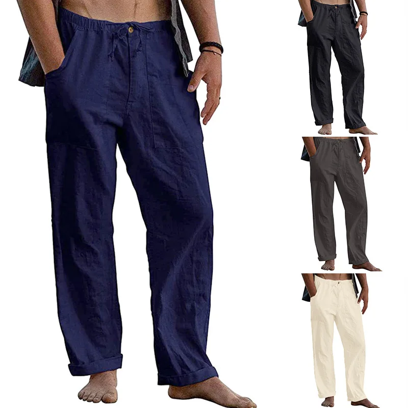 

L-5XL 5Colors Thin Loose Elastic Waistband Pockets Long Pant Breathable Casual Wide Leg Men Summer Yoga Sport Streetwear Trouser