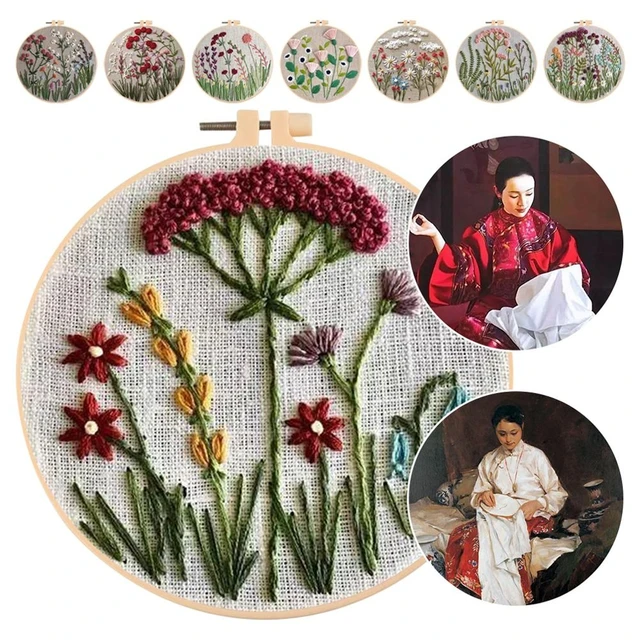 DIY Bouquet Series Embroidery Kit Flowers Plants Pattern Cross Stitch Kits  With Embroidery Hoops For Thanksgiving Mother Day - AliExpress