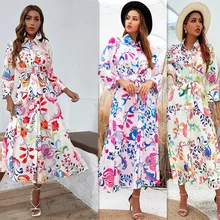 Robe longue à ceinture imprimée pour femmes, Style tendance, printemps et automne, 2022 