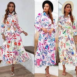 Vestido estampado con cinturón largo para mujer, primavera y otoño, 2022