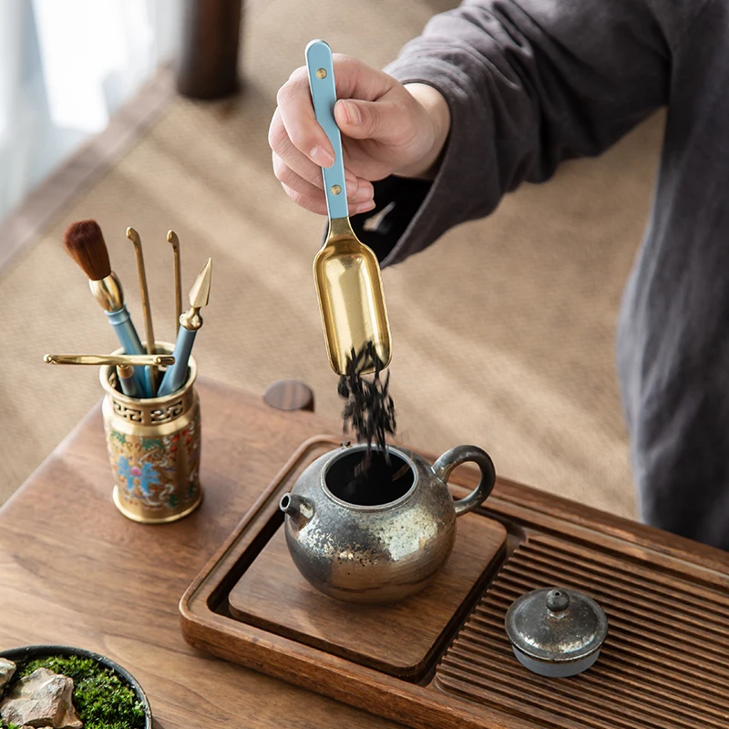 Enamel Color Tea Ceremony Six Gentlemen Household Brass Antique Tea Knife Spoon Clip Kung Fu Accessories