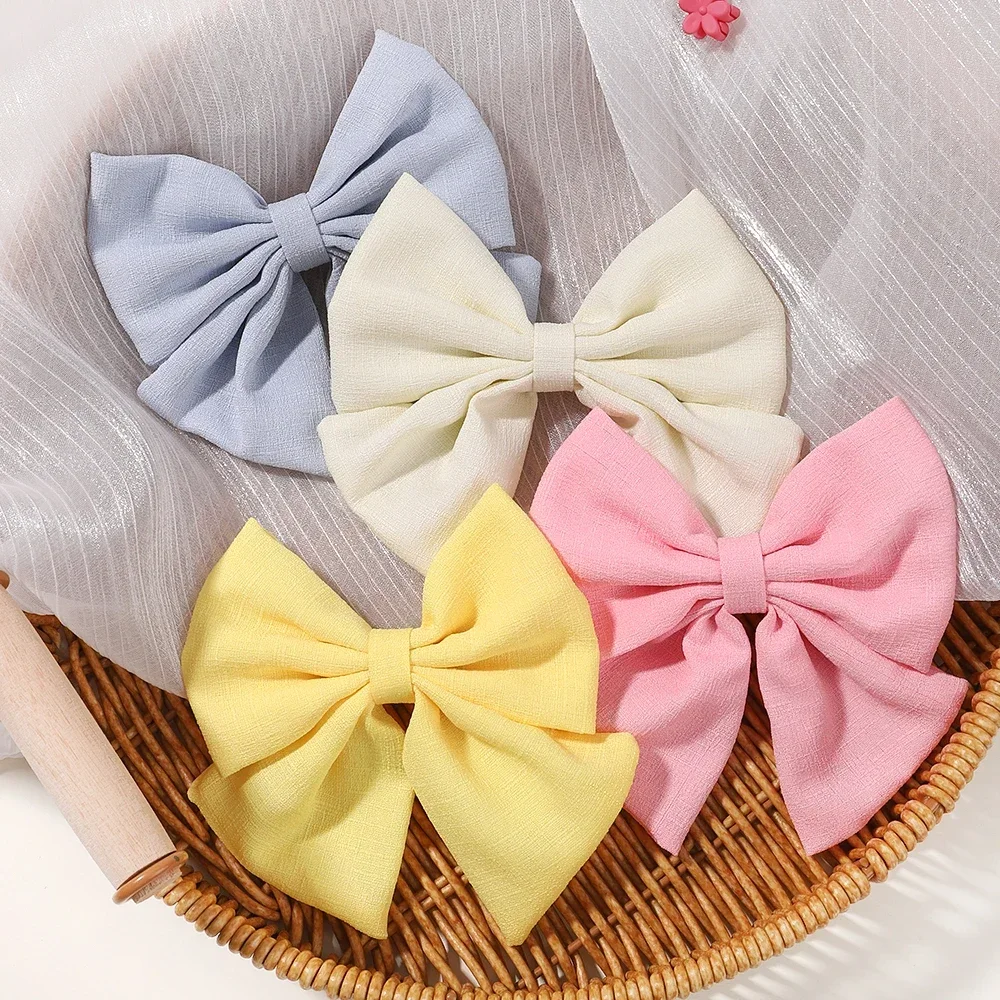 Solid Color Cotton Clip Hair Bows For Girls Hairband Handmade Hairpin Barrettes Headwear Kids Hair Accessories For Children 1Pcs