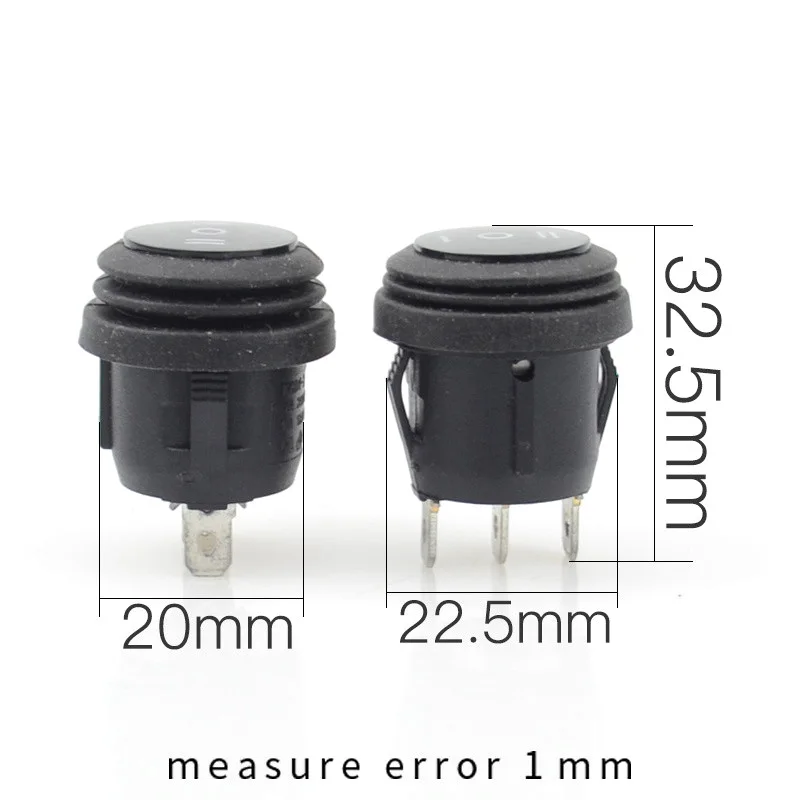 1pcs Black Waterproof 3 Position SPDT Round Boat Rocker Switch 3Pins ON/OFF/ON 6A/250V 10A/125V AC