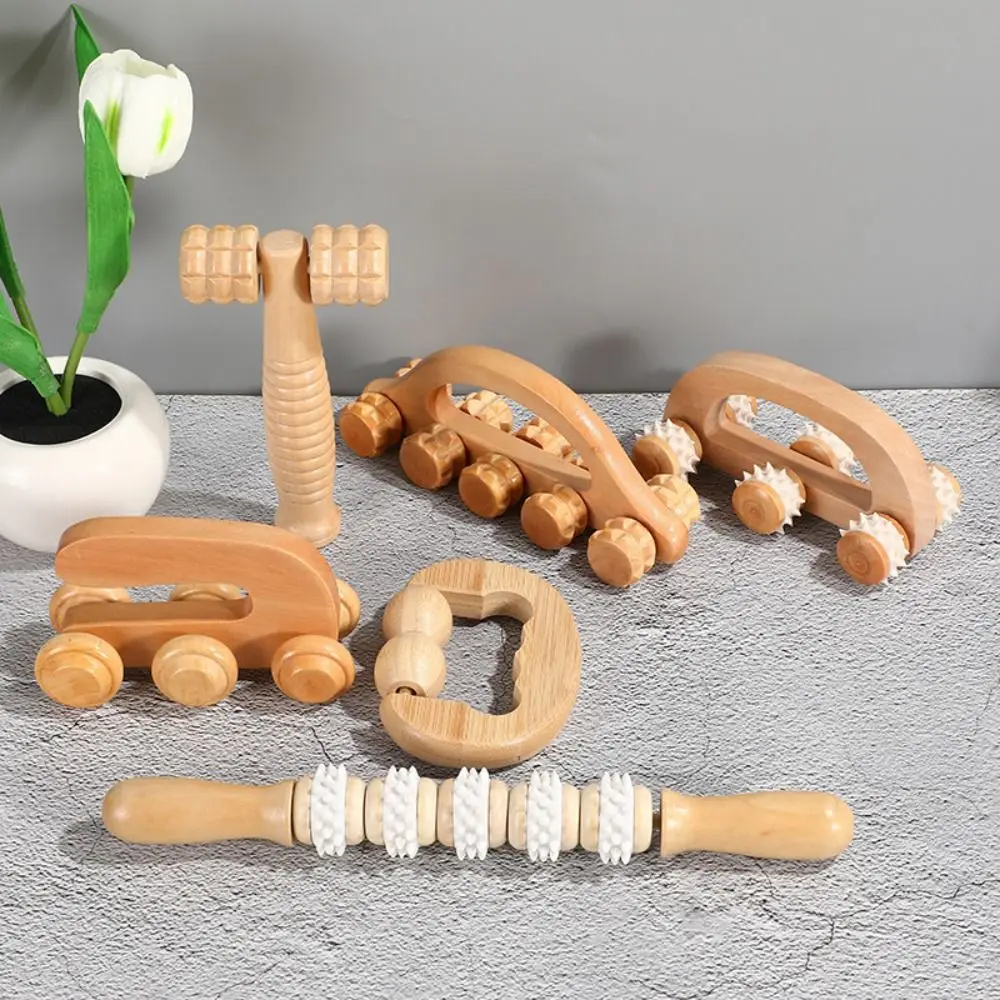 Manual Wooden Massage Roller Handheld Household Body Massage Tool Hand Push Full-body Trigger Point Massager Wheel Shaft