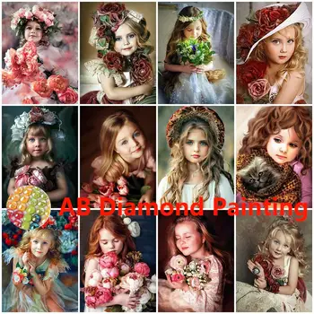 AB 다이아몬드 모자이크 소녀 크로스 스티치 다이아몬드 그림, 초상화 구슬 자수, 5D 신상품, 라인석 그림 벽 아트