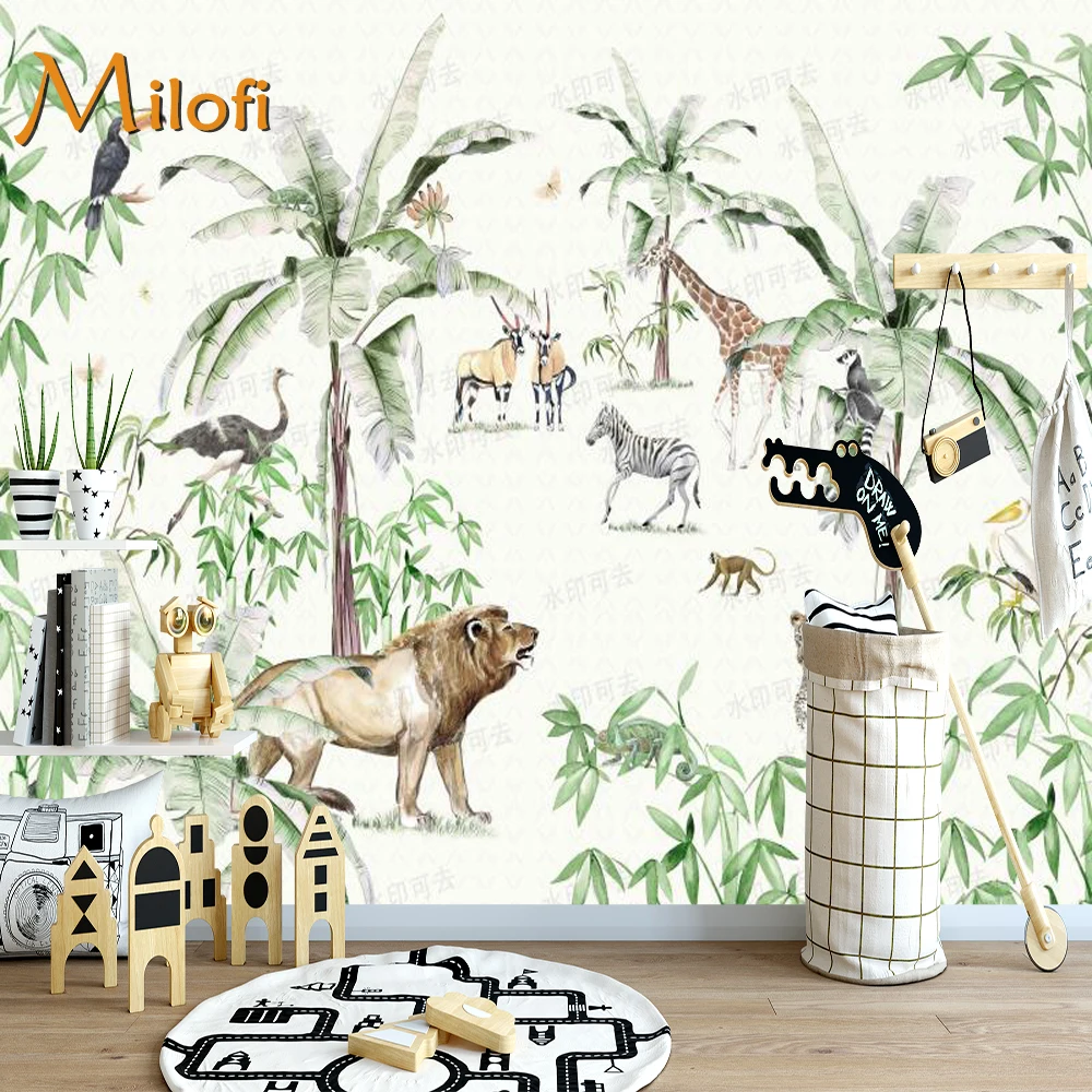 

custom watercolor jungle nursery 3d wallpaper wall mural for kids nursery room 3d animal wallpaper sticker art deco